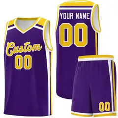 Purple Gold White Color Charge Series Team Basketball Jersey 1