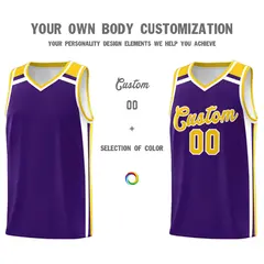 Purple Gold White Color Charge Series Team Basketball Jersey 3