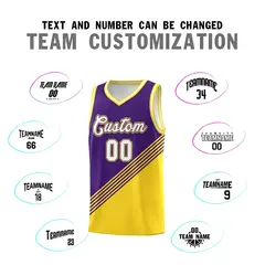 Purple Gold White Diagonal Stripe Color Block Basketball Jersey 4