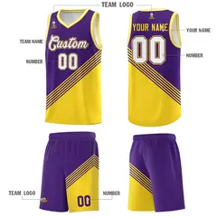 Purple Gold White Diagonal Stripe Color Block Basketball Jersey 5