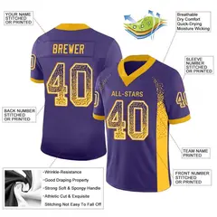 Purple Gold-White Drift Mesh Football Jersey 2