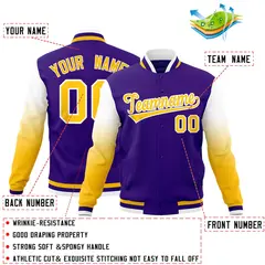 Purple Gold White Gradient Raglan Varsity Letterman Jacket 2