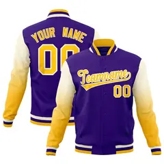 Purple Gold White Gradient Raglan Varsity Letterman Jacket