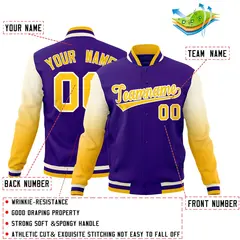 Purple Gold White Gradient Raglan Varsity Letterman Jacket 2
