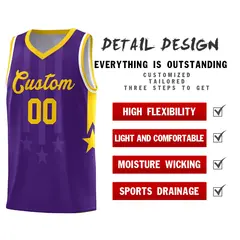 Purple Gold White Gradient Star Graffiti Basketball Jersey 2