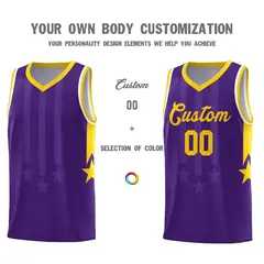 Purple Gold White Gradient Star Graffiti Basketball Jersey 3