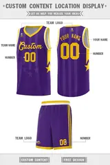 Purple Gold White Gradient Star Graffiti Basketball Jersey 5