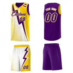 Purple Gold White Gradient Stripes Lightning Reversible Basketball Jersey 5