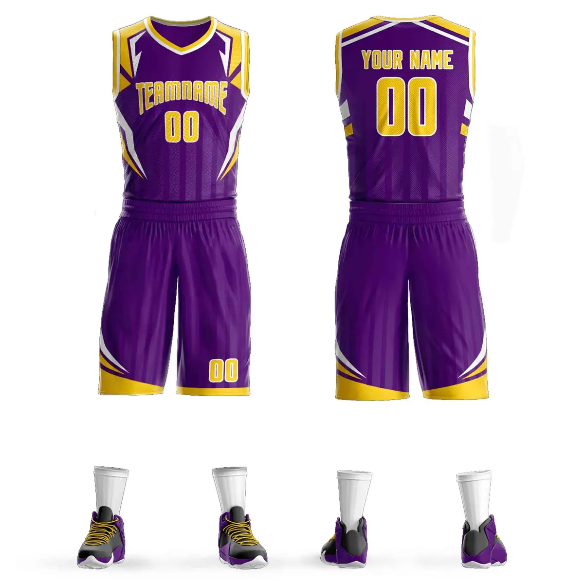 Purple Gold-White Graffiti Angular Element Basketball Jersey
