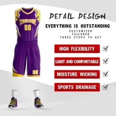 Purple Gold-White Graffiti Angular Element Basketball Jersey 2