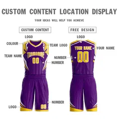 Purple Gold-White Graffiti Angular Element Basketball Jersey 3