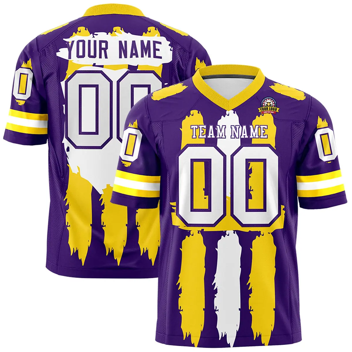 Purple Gold White Graffiti Pattern Flag Football Jersey