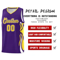 Purple Gold White Graffiti Side Curve Basketball Jersey Sets 2