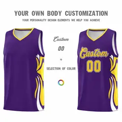 Purple Gold White Graffiti Side Curve Basketball Jersey Sets 3