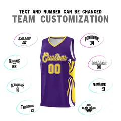 Purple Gold White Graffiti Side Curve Basketball Jersey Sets 4