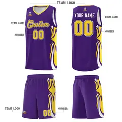 Purple Gold White Graffiti Side Curve Basketball Jersey Sets 5