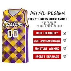 Purple Gold-White Grid Basketball Kits For Team 2