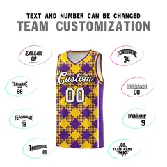 Purple Gold-White Grid Basketball Kits For Team 4