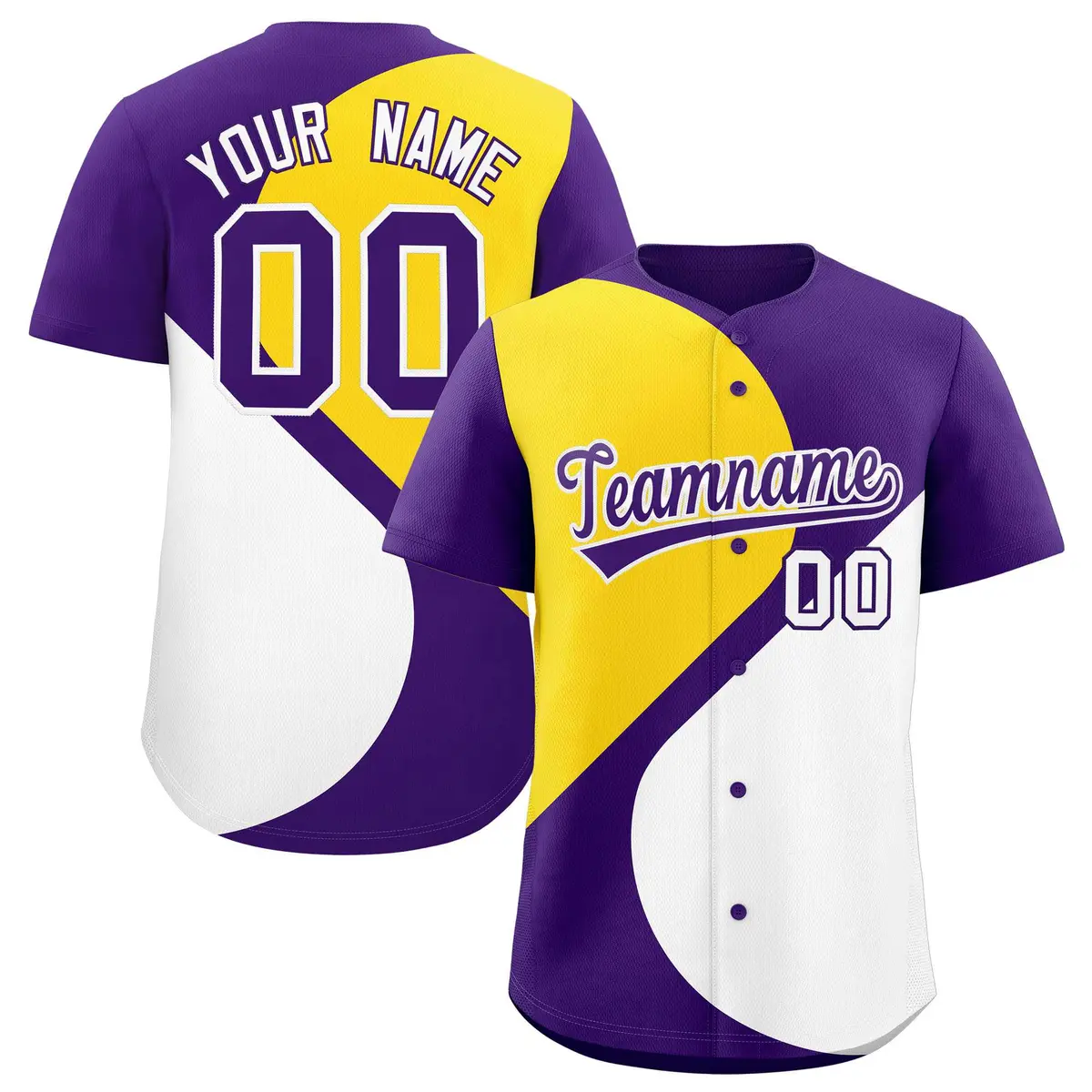 Purple Gold-White Half Heart Color Block Baseball Jersey