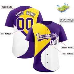 Purple Gold-White Half Heart Color Block Baseball Jersey 2