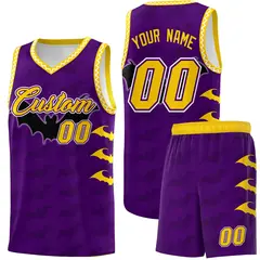 Purple Gold White Halloween Bat Pattern Basketball Jersey 1