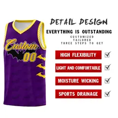 Purple Gold White Halloween Bat Pattern Basketball Jersey 2