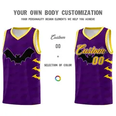 Purple Gold White Halloween Bat Pattern Basketball Jersey 3