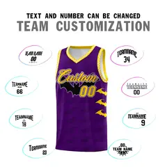Purple Gold White Halloween Bat Pattern Basketball Jersey 4