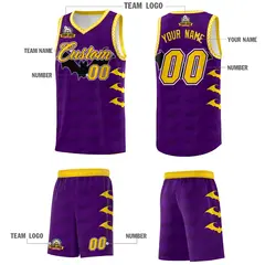 Purple Gold White Halloween Bat Pattern Basketball Jersey 5