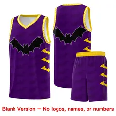 Purple Gold White Halloween Bat Pattern Basketball Jersey 7