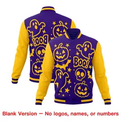 Purple Gold White Halloween Bats Pumpkins Ghost Letterman Jacket 7