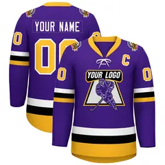 Purple Gold-White Lace-Up Neck Hockey Jersey
