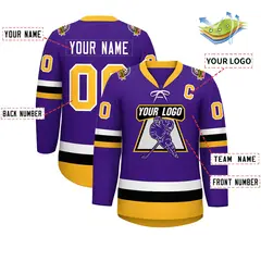 Purple Gold-White Lace-Up Neck Hockey Jersey 2