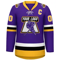 Purple Gold-White Lace-Up Neck Hockey Jersey 3