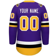 Purple Gold-White Lace-Up Neck Hockey Jersey 4