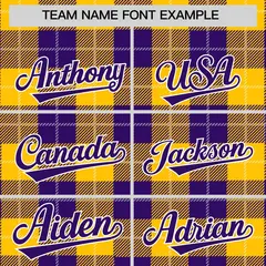 Purple Gold-White Plaid Varsity Full-Snap Letterman Baseball Jacket 3