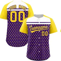 Purple Gold-White Raglan Sleeve Star Print Baseball Jersey
