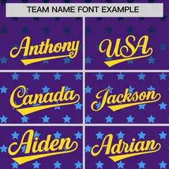 Purple Gold-White Raglan Sleeve Star Print Baseball Jersey 3