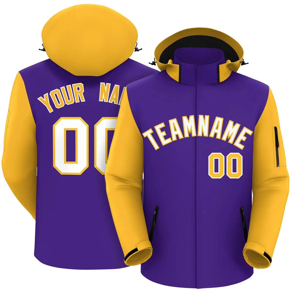 Purple Gold-White Raglan Sleeves Waterproof Jacket