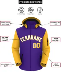 Purple Gold-White Raglan Sleeves Waterproof Jacket 2