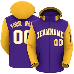 Purple Gold-White Raglan Sleeves Waterproof Jacket