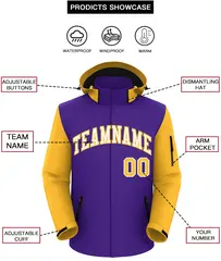 Purple Gold-White Raglan Sleeves Waterproof Jacket 2