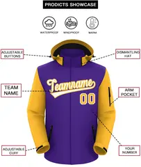 Purple Gold-White Raglan Sleeves Waterproof Jacket 2