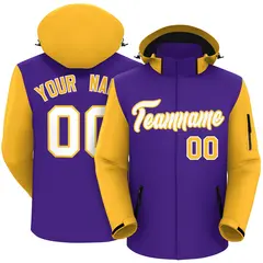 Purple Gold-White Raglan Sleeves Waterproof Jacket 1