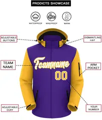 Purple Gold-White Raglan Sleeves Waterproof Jacket 2