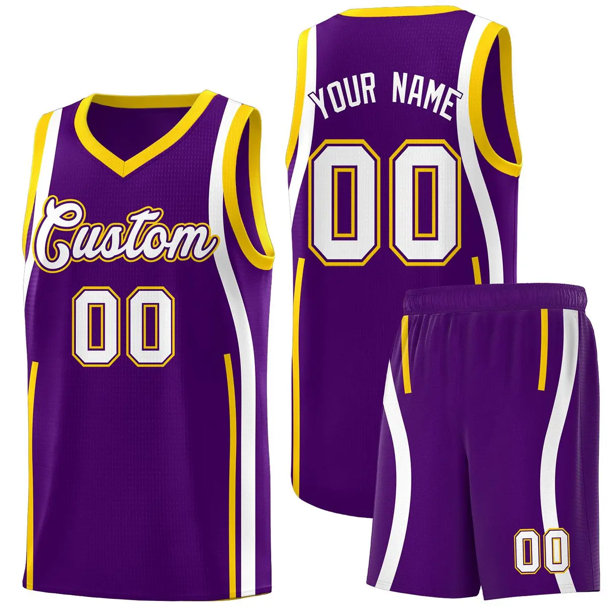 Purple Gold-White Ribbon Pattern Basketball Kits