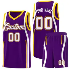 Purple Gold-White Ribbon Pattern Basketball Kits 1
