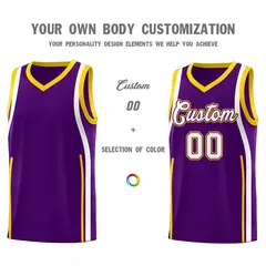 Purple Gold-White Ribbon Pattern Basketball Kits 3