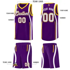 Purple Gold-White Ribbon Pattern Basketball Kits 5
