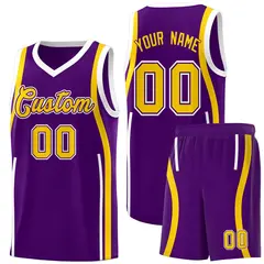 Purple Gold-White Ribbon Pattern Basketball Kits 1